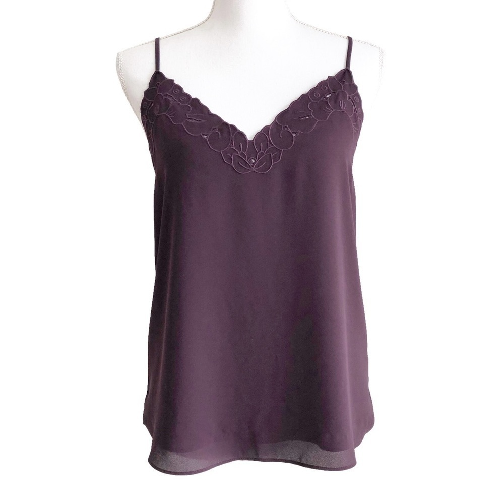 Babaton Aritzia Eggplant Floral Embroidered Cutout V- Neck Cami Size XS